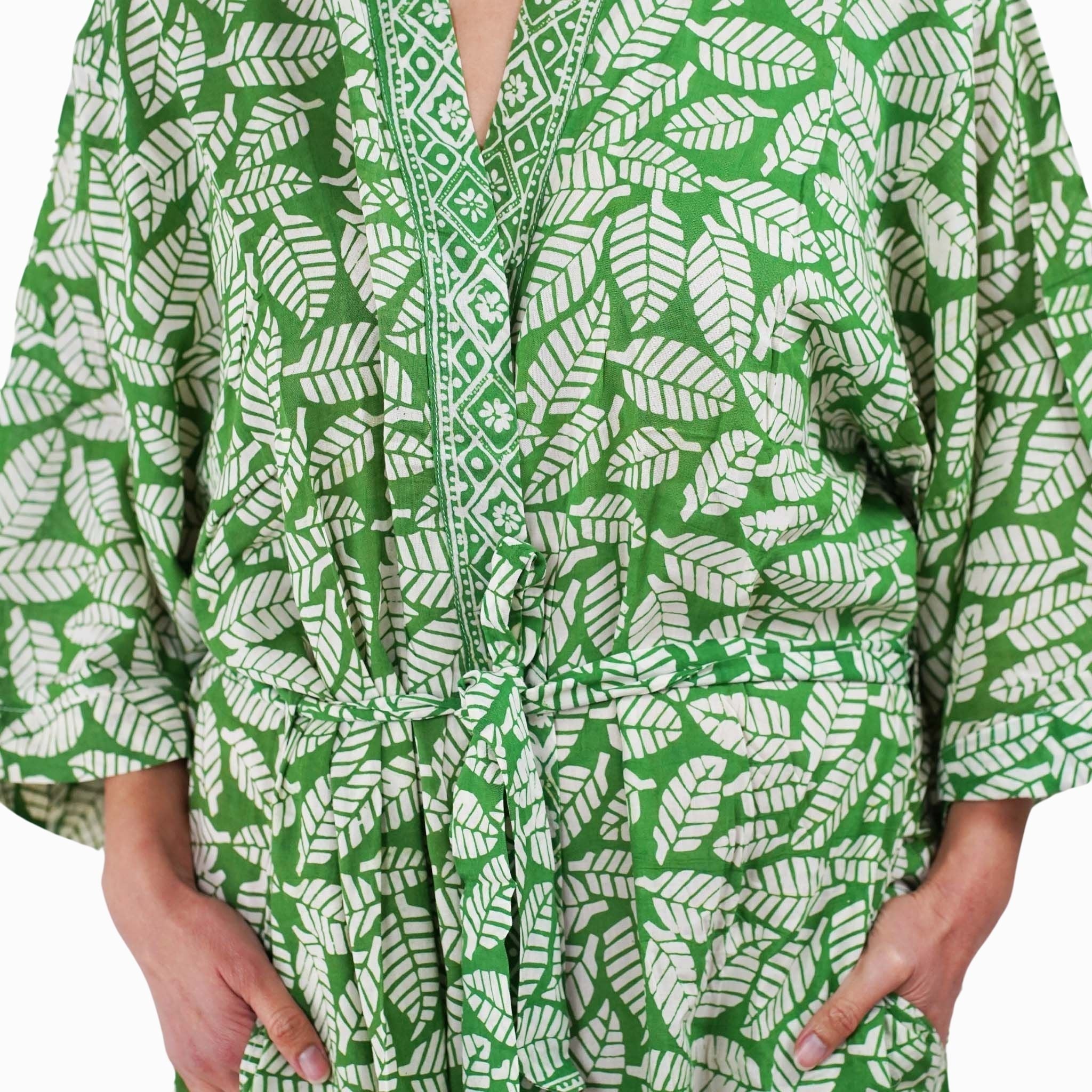 Handmade Batik Robe/ Kimono, Cotton Coffee Leaf - Che Cose Belle