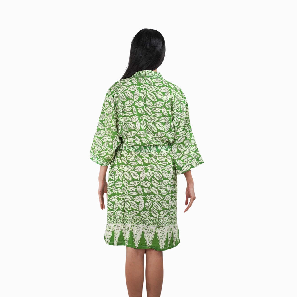 Handmade Batik Robe/ Kimono, Cotton Coffee Leaf - Che Cose Belle