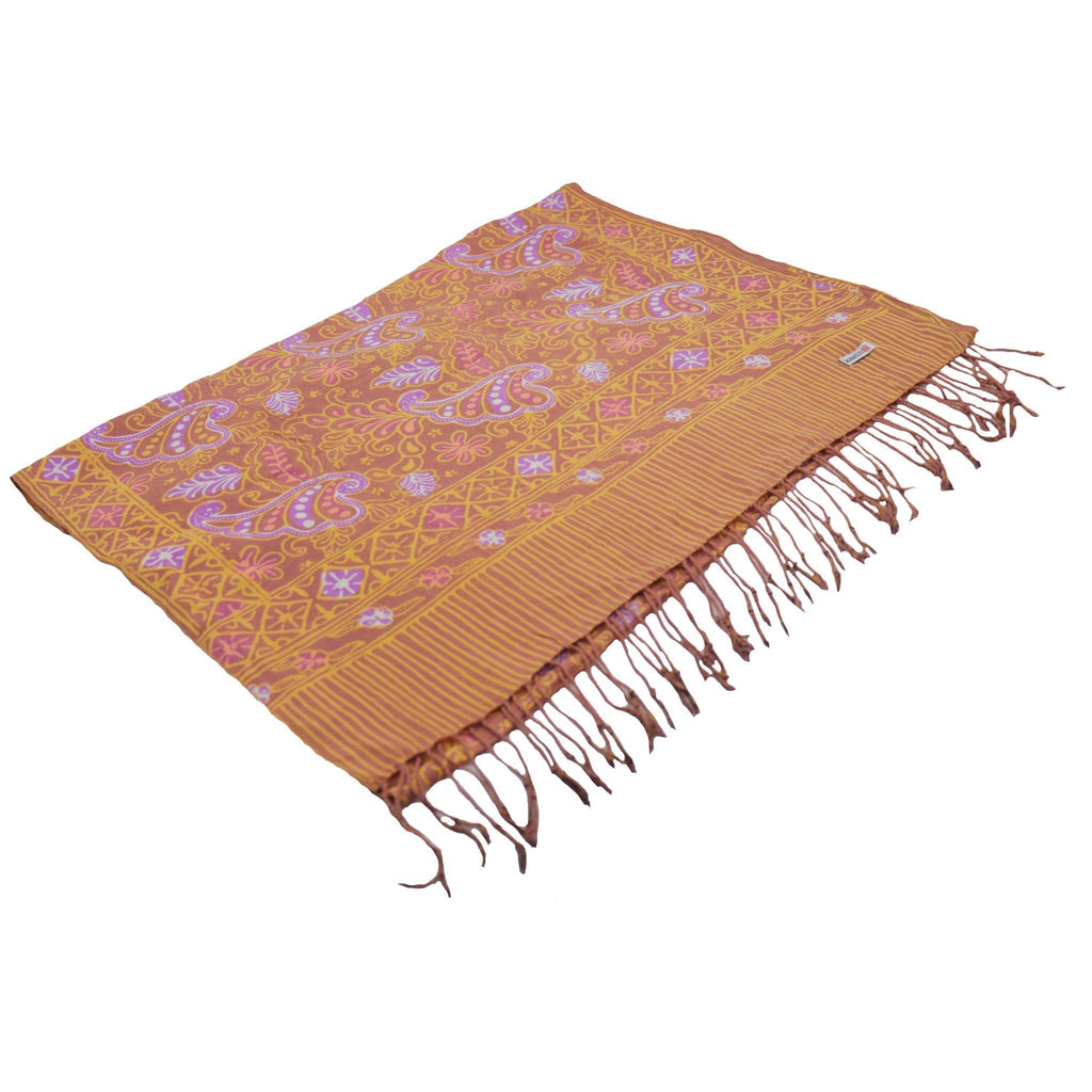 Handmade Batik Scarf, 100% Soft Cotton, Dusky Fern, Pink, Yellow, Peach - Che Cose Belle