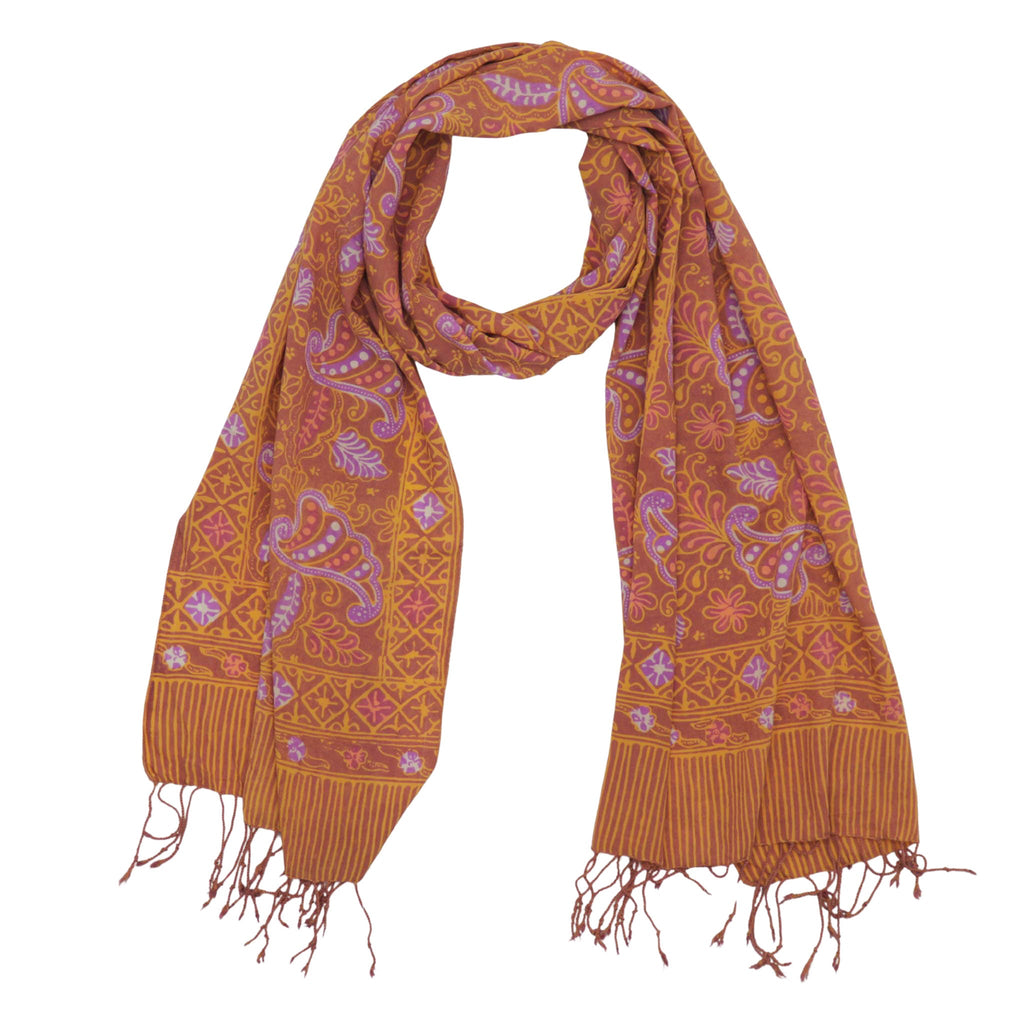 Handmade Batik Scarf, 100% Soft Cotton, Dusky Fern, Pink, Yellow, Peach - Che Cose Belle