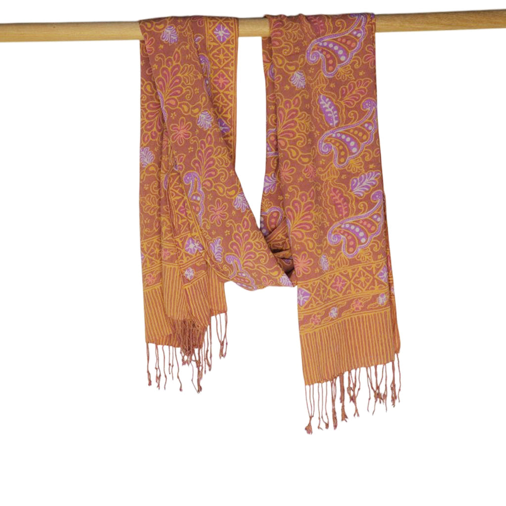 Handmade Batik Scarf, 100% Soft Cotton, Dusky Fern, Pink, Yellow, Peach - Che Cose Belle