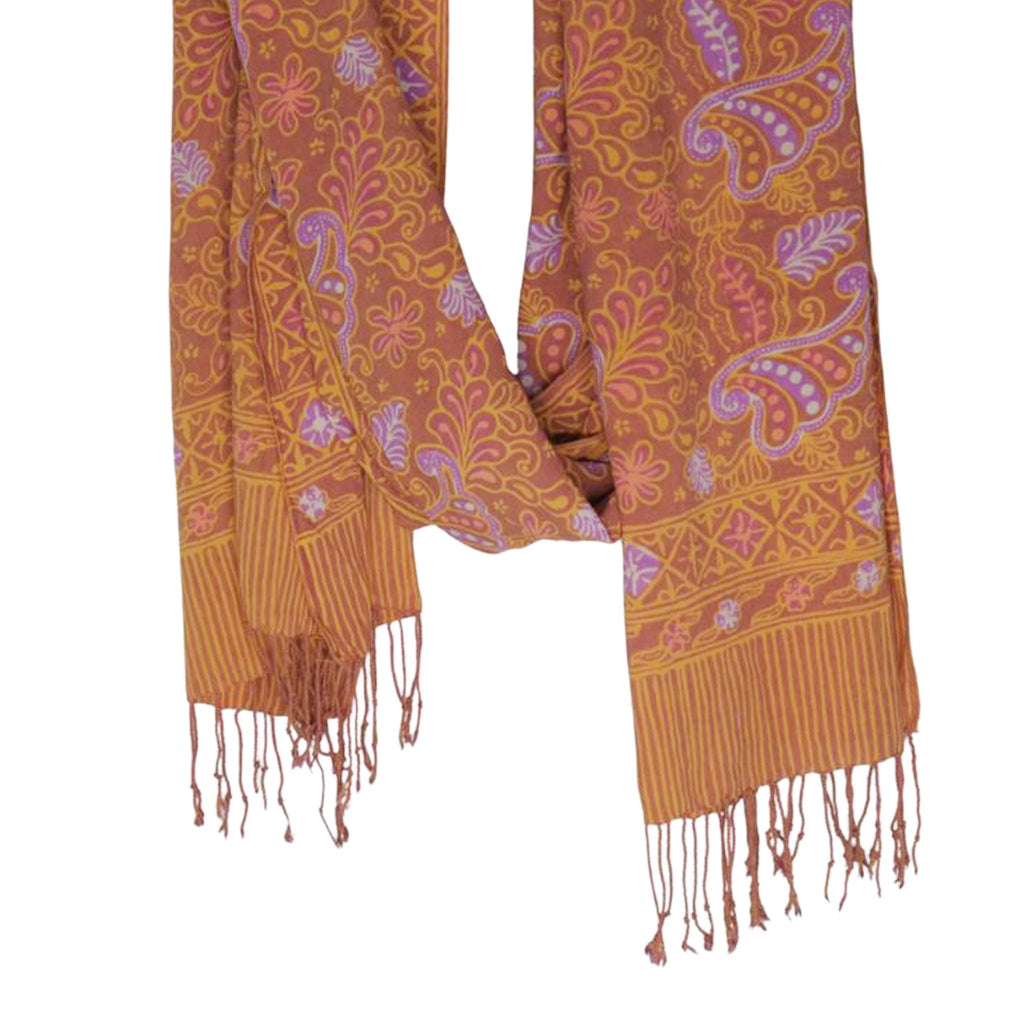 Handmade Batik Scarf, 100% Soft Cotton, Dusky Fern, Pink, Yellow, Peach - Che Cose Belle