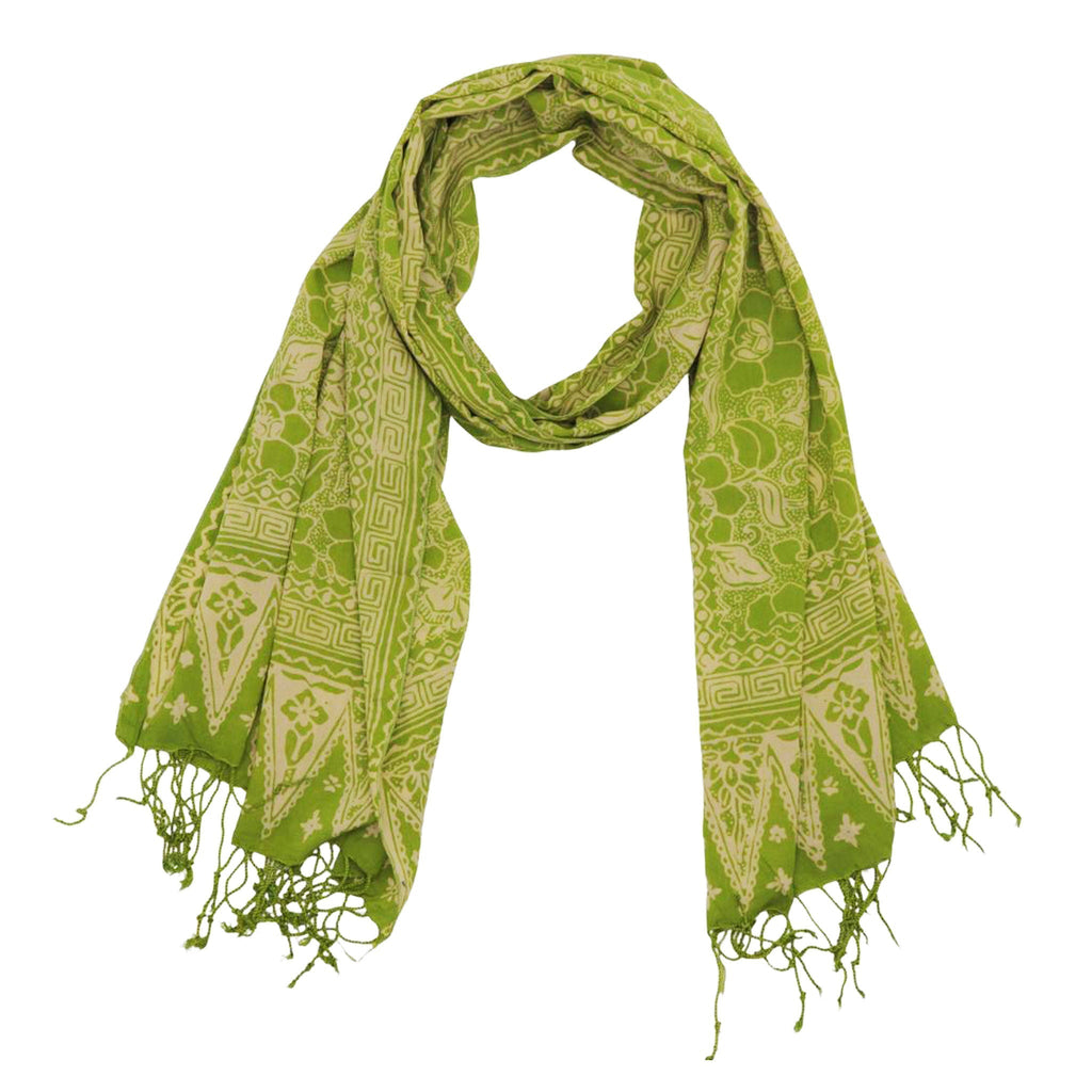 Handmade Batik Scarf - 100% Soft Cotton - Spotted Flowers Green - Che Cose Belle