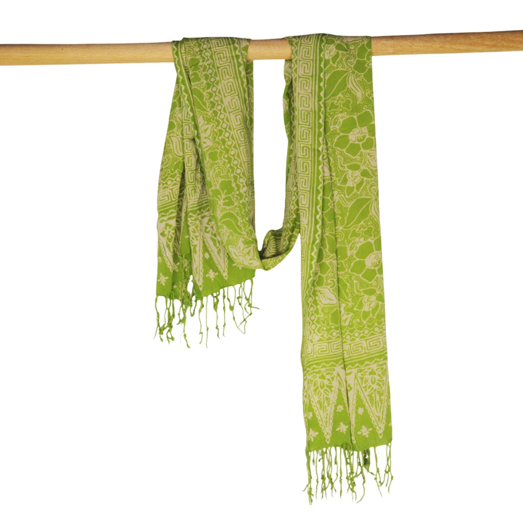 Handmade Batik Scarf - 100% Soft Cotton - Spotted Flowers Green - Che Cose Belle