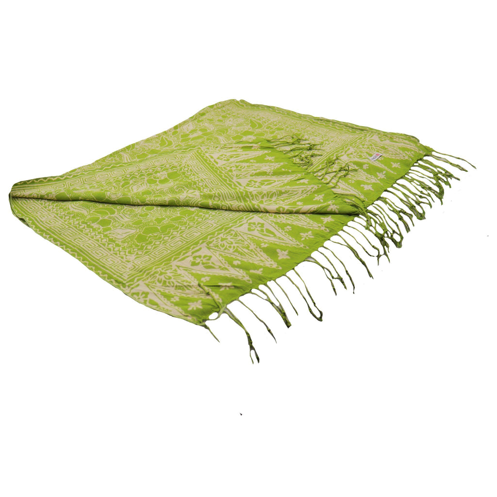 Handmade Batik Scarf - 100% Soft Cotton - Spotted Flowers Green - Che Cose Belle