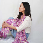 Handmade Batik Scarf, Cotton, Plumeria, Pink, Purple, Peach - Che Cose Belle