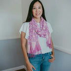 Handmade Batik Scarf, Cotton, Plumeria, Pink, Purple, Peach - Che Cose Belle