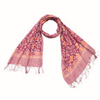 Handmade Batik Scarf, Cotton, Plumeria, Pink, Purple, Peach - Che Cose Belle