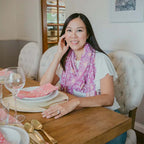 Handmade Batik Scarf, Cotton, Plumeria, Pink, Purple, Peach - Che Cose Belle
