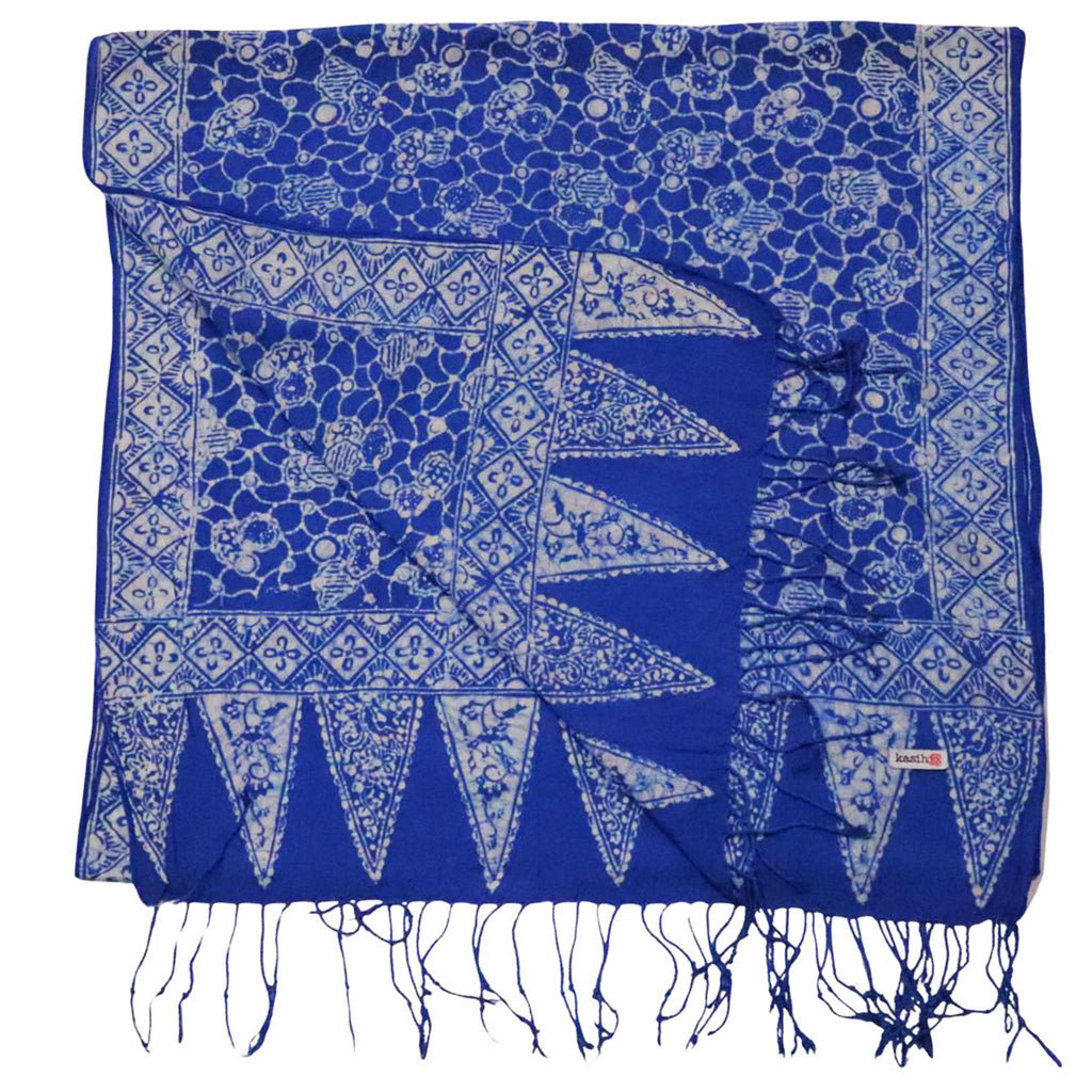 Handmade Batik Scarf, soft Cotton, Boulder, Blue, Light Blue, White - Che Cose Belle