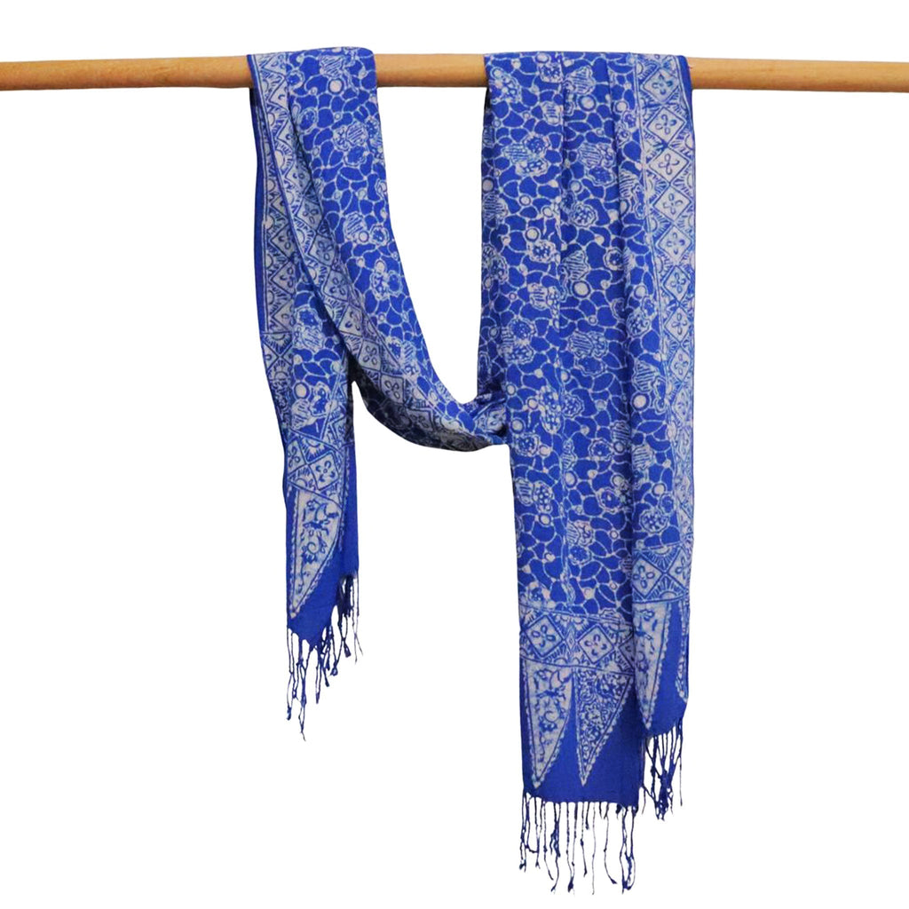 Handmade Batik Scarf, soft Cotton, Boulder, Blue, Light Blue, White - Che Cose Belle