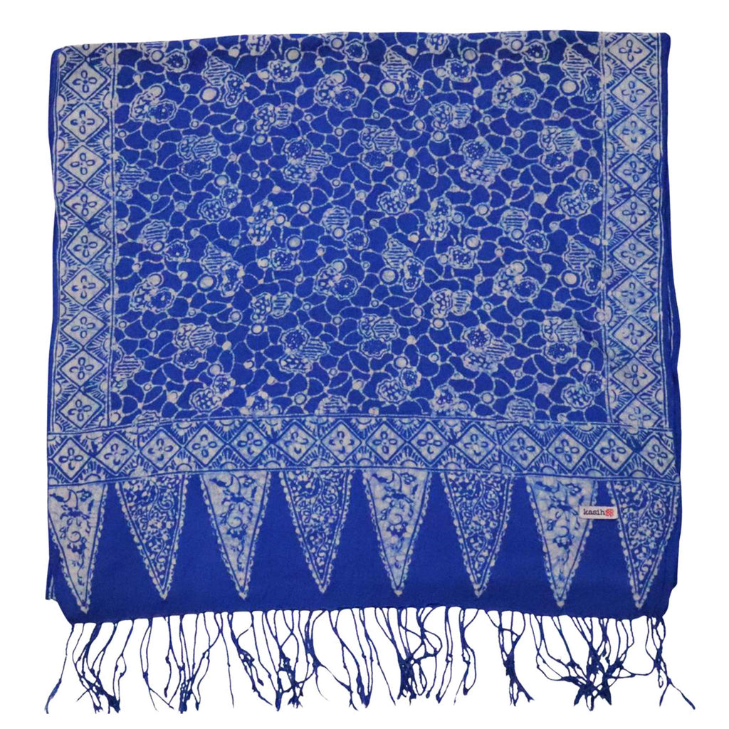 Handmade Batik Scarf, soft Cotton, Boulder, Blue, Light Blue, White - Che Cose Belle