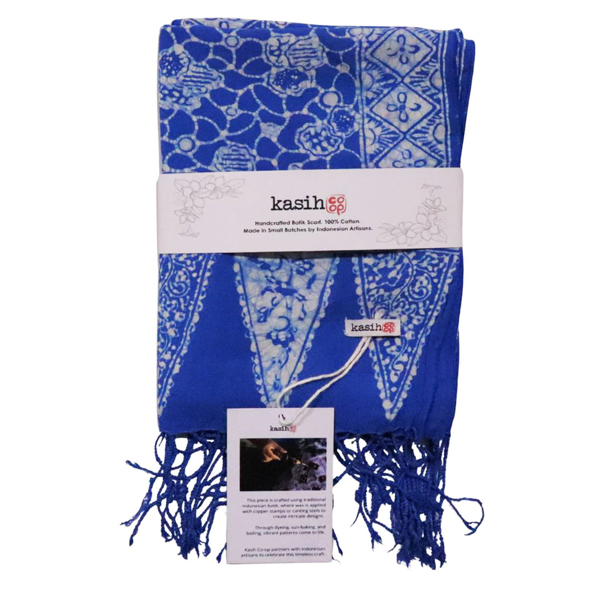 Handmade Batik Scarf, soft Cotton, Boulder, Blue, Light Blue, White - Che Cose Belle