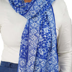 Handmade Batik Scarf, soft Cotton, Boulder, Blue, Light Blue, White - Che Cose Belle