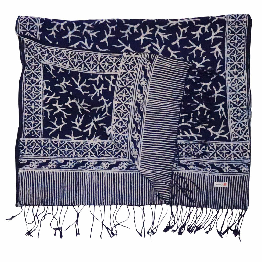 Handmade Batik Scarf - Soft Cotton - Mark, Blue - Che Cose Belle