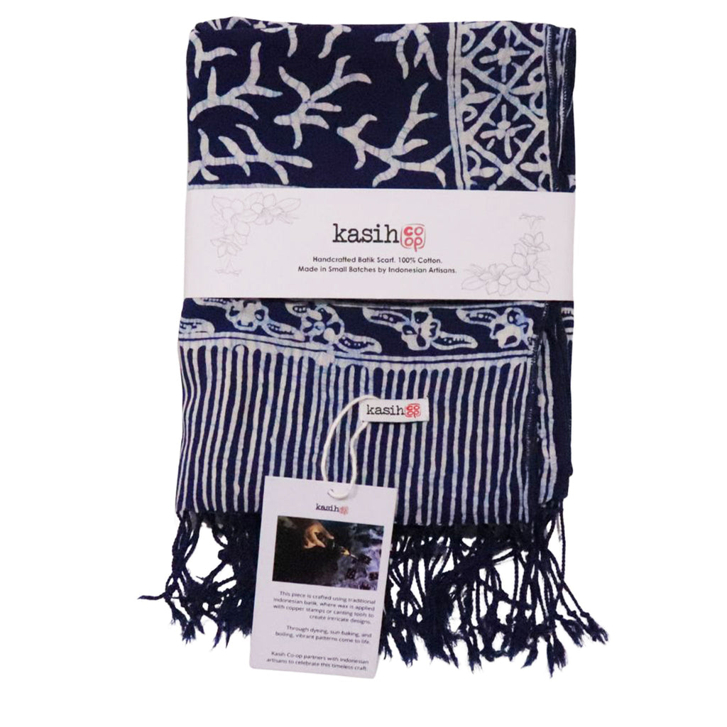Handmade Batik Scarf - Soft Cotton - Mark, Blue - Che Cose Belle
