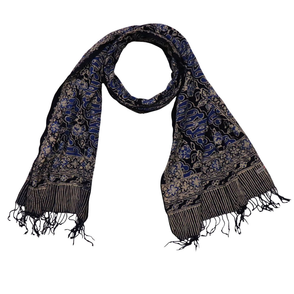 Handmade Batik Scarf, Soft Cotton, Midnight Autumn, Blue Black Navy, White - Che Cose Belle