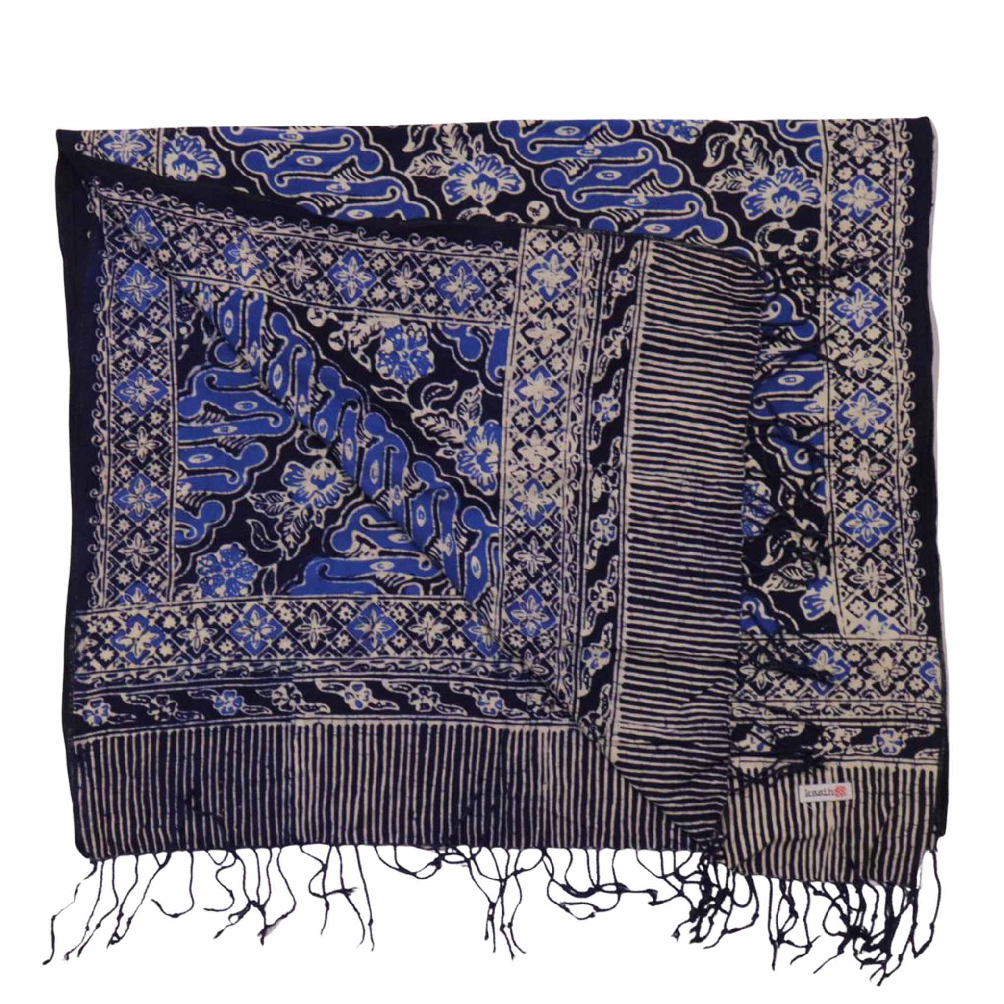 Handmade Batik Scarf, Soft Cotton, Midnight Autumn, Blue Black Navy, White - Che Cose Belle