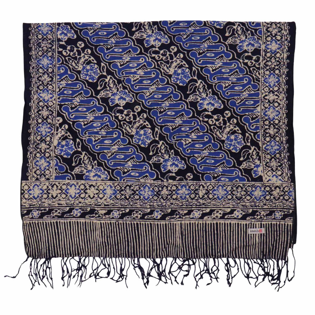Handmade Batik Scarf, Soft Cotton, Midnight Autumn, Blue Black Navy, White - Che Cose Belle