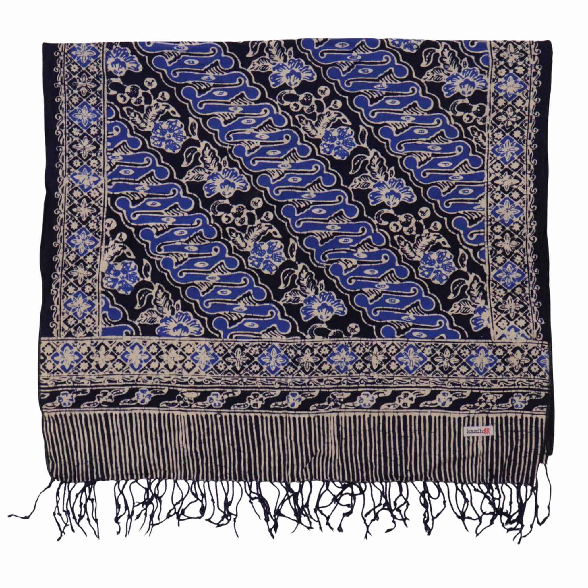 Handmade Batik Scarf, Soft Cotton, Midnight Autumn, Blue Black Navy, White - Che Cose Belle