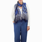 Handmade Batik Scarf, Soft Cotton, Midnight Autumn, Blue Black Navy, White - Che Cose Belle