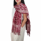Handmade Batik Scarf, soft Cotton, Red White Cherish, Burgundy - Che Cose Belle