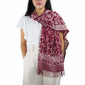 Handmade Batik Scarf, soft Cotton, Red White Cherish, Burgundy - Che Cose Belle