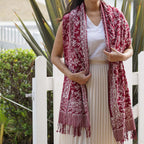 Handmade Batik Scarf, soft Cotton, Red White Cherish, Burgundy - Che Cose Belle