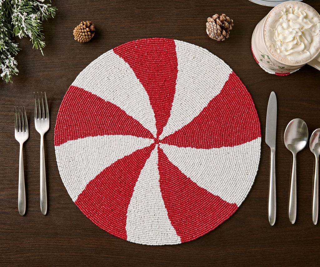 Handmade Beaded Candy Cane Placemat – Christmas Placemats, Beaded Candy Cane Placemat & Runner – Christmas Table Decor by Payton James - Che Cose Belle