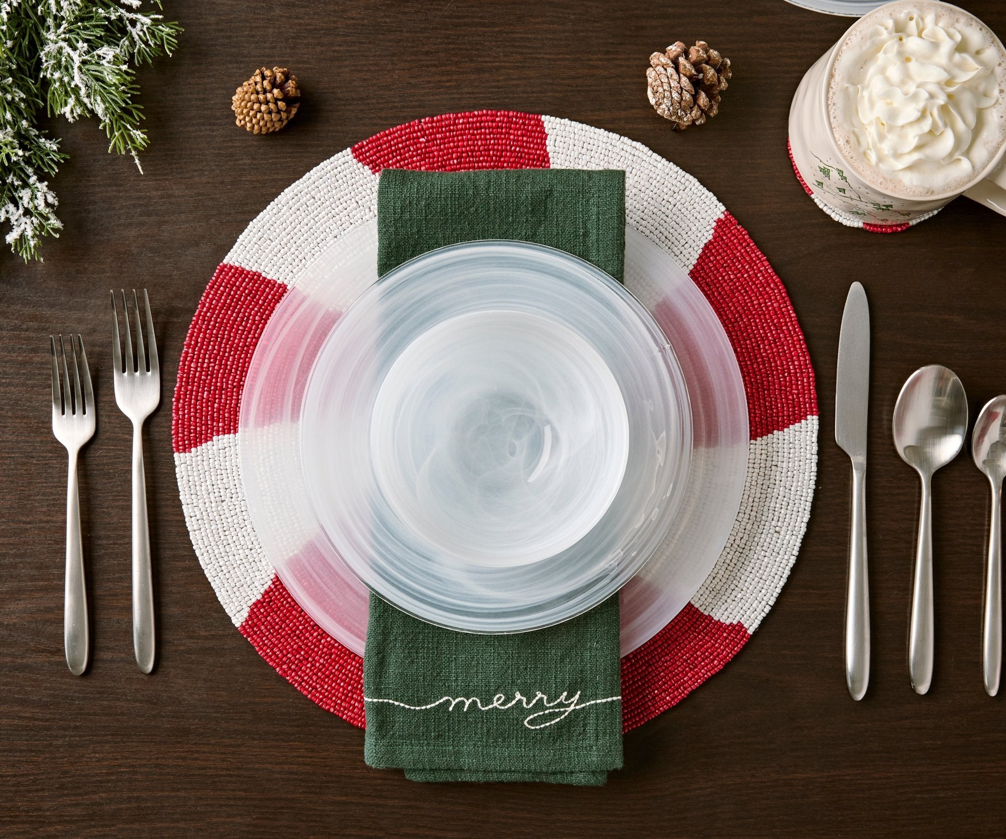 Handmade Beaded Candy Cane Placemat – Christmas Placemats, Beaded Candy Cane Placemat & Runner – Christmas Table Decor by Payton James - Che Cose Belle