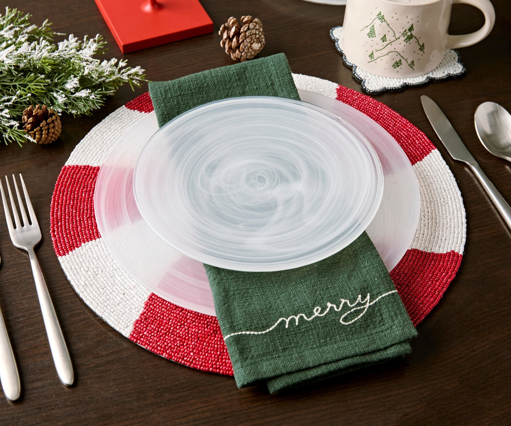 Handmade Beaded Candy Cane Placemat – Christmas Placemats, Beaded Candy Cane Placemat & Runner – Christmas Table Decor by Payton James - Che Cose Belle