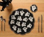 Handmade Beaded Ghost Coaster Halloween Cup Mat Spooky Drink Decor Black White Bead Cute Ghost Barware Accent - Che Cose Belle