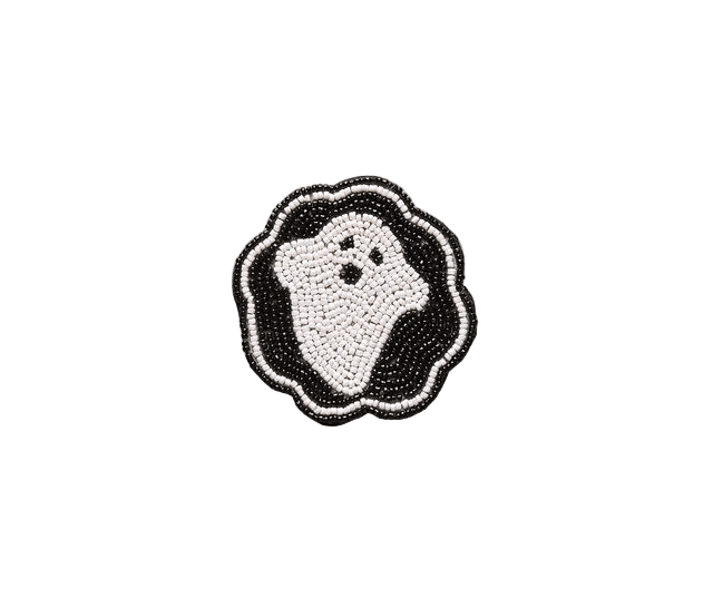 Handmade Beaded Ghost Coaster Halloween Cup Mat Spooky Drink Decor Black White Bead Cute Ghost Barware Accent - Che Cose Belle