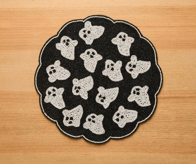 Handmade Beaded Ghost Placemat Halloween Table Decor Spooky Bead Table Mat Cute Ghost Centerpiece Goth Holiday Decoration - Che Cose Belle