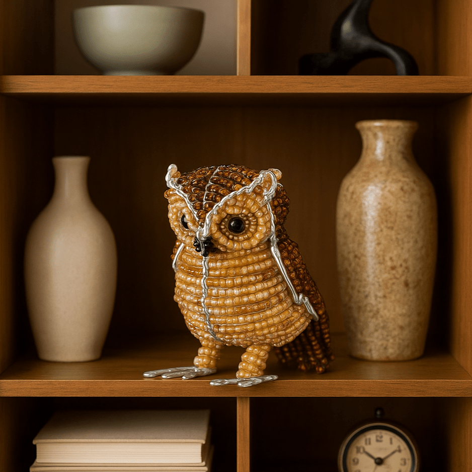 Handmade Beaded minimal Owl Figurine – Haitian Artisan Home Décor. (set of 3). - Che Cose Belle