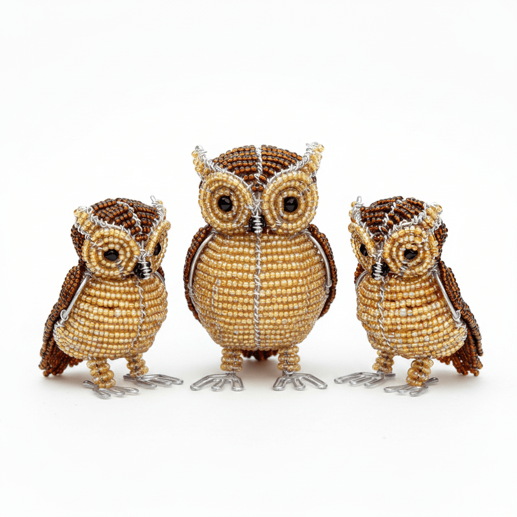 Handmade Beaded minimal Owl Figurine – Haitian Artisan Home Décor. (set of 3). - Che Cose Belle