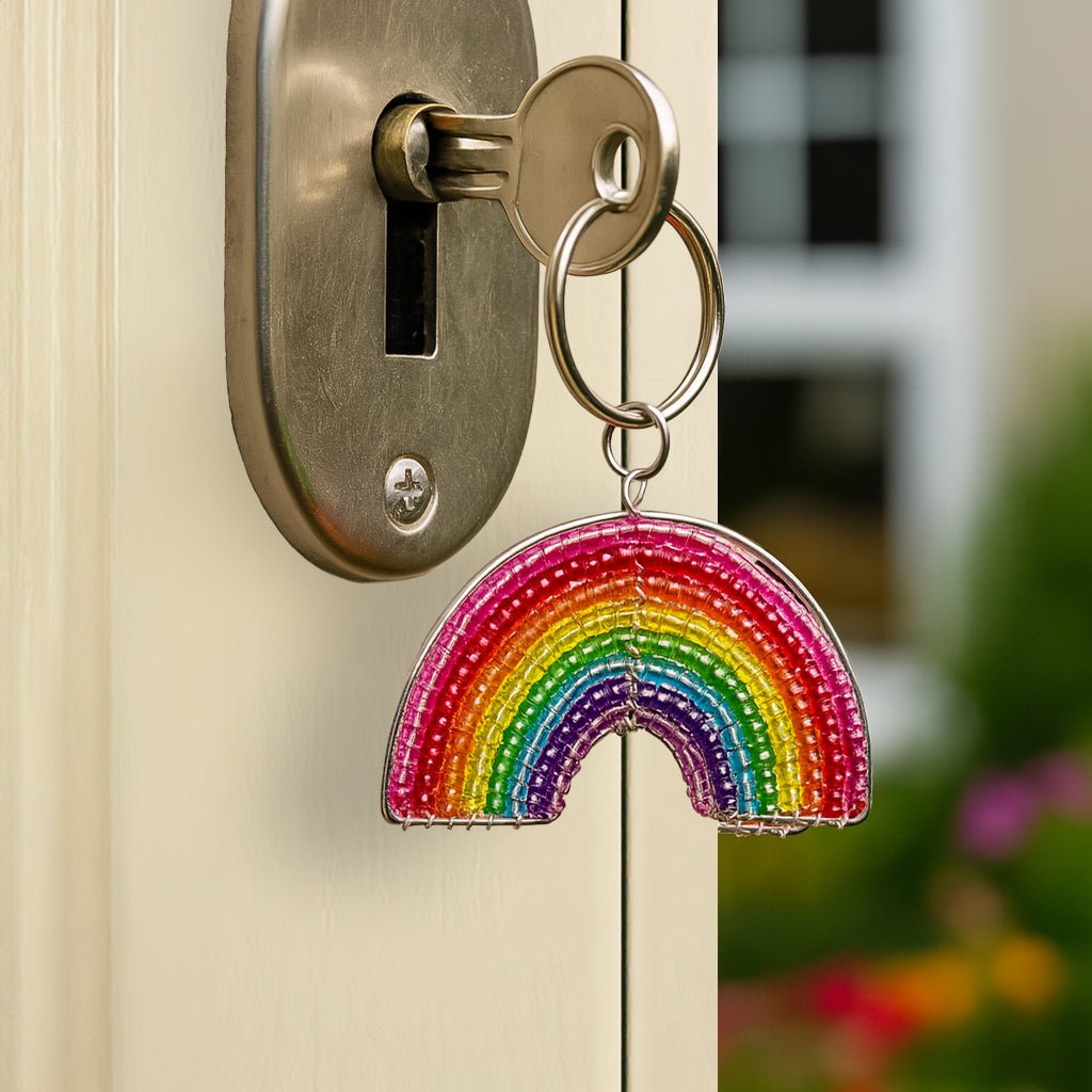 Handmade Beaded Rainbow Keyring – Haitian Artisan Keychain. (Set of 6) - Che Cose Belle
