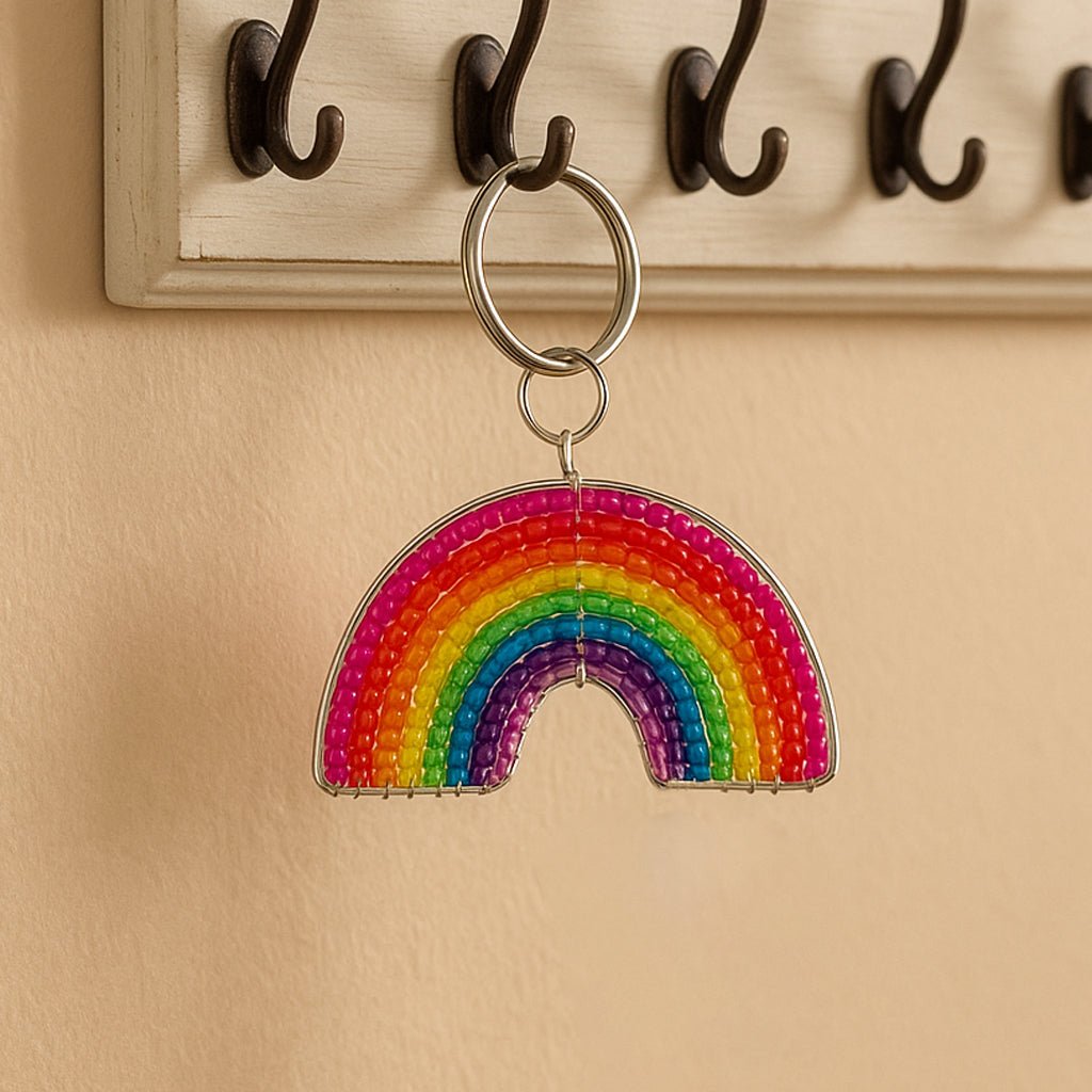Handmade Beaded Rainbow Keyring – Haitian Artisan Keychain. (Set of 6) - Che Cose Belle