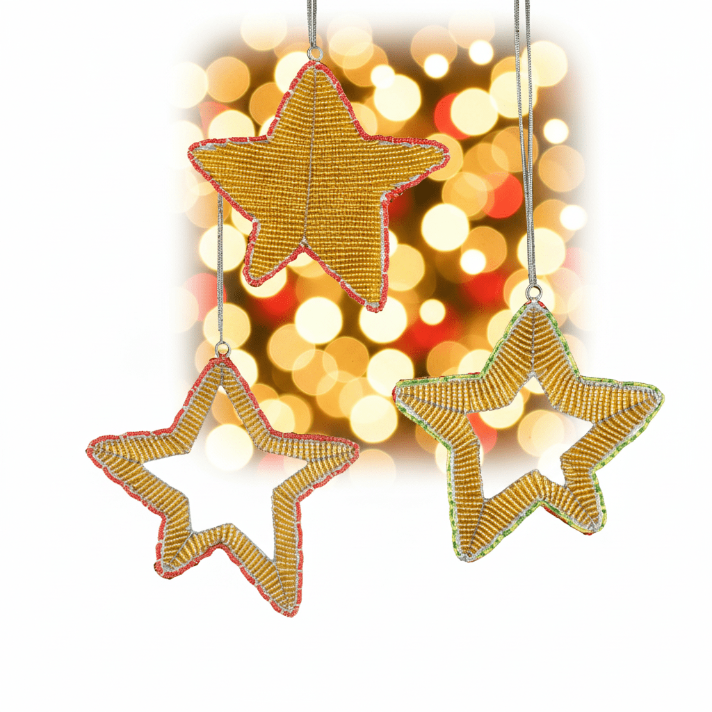 Handmade Beaded Star Ornament – Haitian Artisan Holiday Décor-Festive Christmas. (Set of 3, Asst) - Che Cose Belle