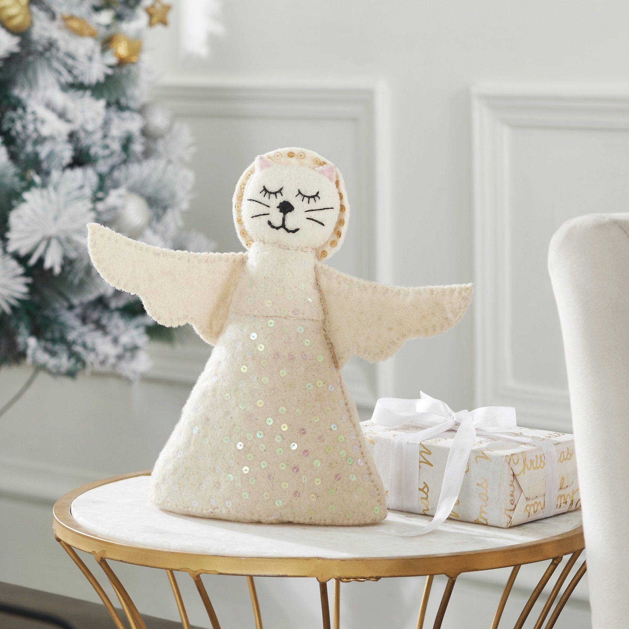 Handmade Cat Angel Felt Christmas Tree Topper Cream Arcadia Home - Che Cose Belle