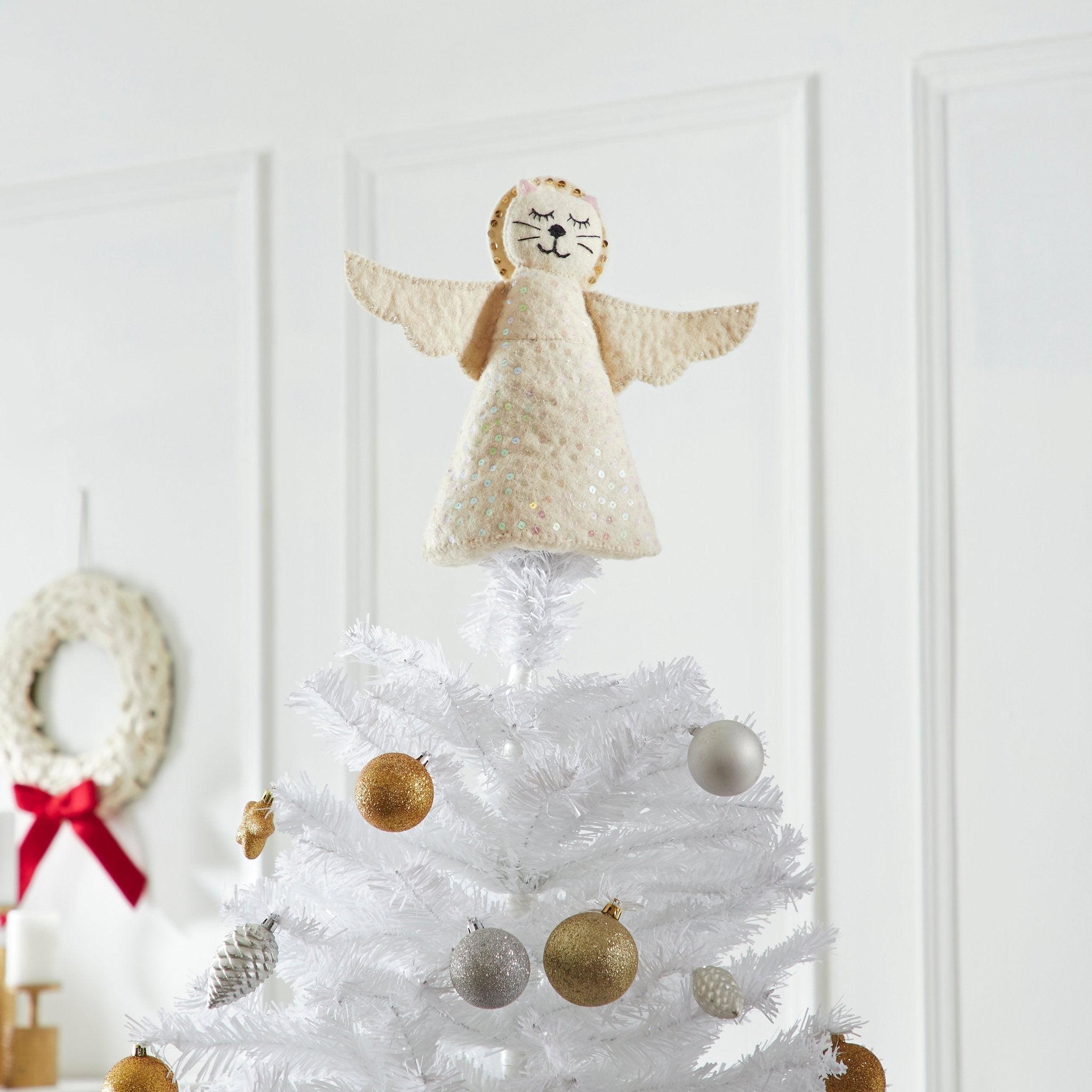 Handmade Cat Angel Felt Christmas Tree Topper Cream Arcadia Home - Che Cose Belle