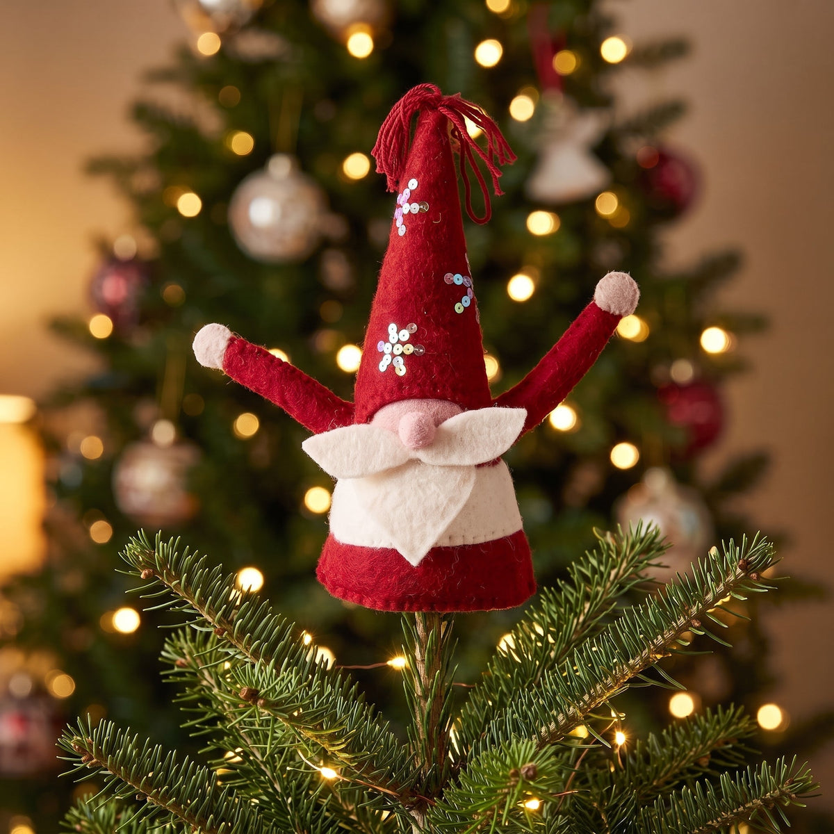 Handmade Christmas Gnome Tree Topper Hand Felted Wool Arcadia Home