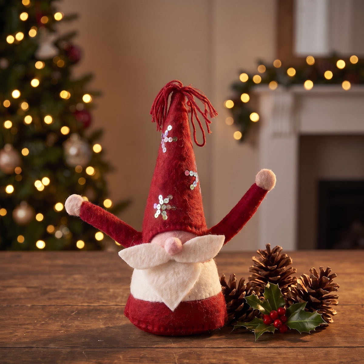 Handmade Christmas Gnome Tree Topper Hand Felted Wool Arcadia Home