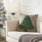 Handmade Christmas Pillow Hand Felted Wool - Green Tree Gray - 20" Arcadia Home - Che Cose Belle
