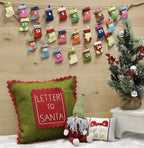 Handmade Christmas Pillow Hand Felted Wool - Letter to Santa Pocket Green - 18" Arcadia Home - Che Cose Belle