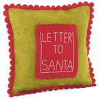 Handmade Christmas Pillow Hand Felted Wool - Letter to Santa Pocket Green - 18" Arcadia Home - Che Cose Belle