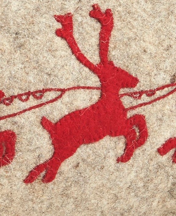 Handmade Christmas Pillow Hand Felted Wool - Red Reindeer Gray - 12"x24" Arcadia Home - Che Cose Belle