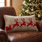 Handmade Christmas Pillow Hand Felted Wool - Red Reindeer Gray - 12"x24" Arcadia Home - Che Cose Belle