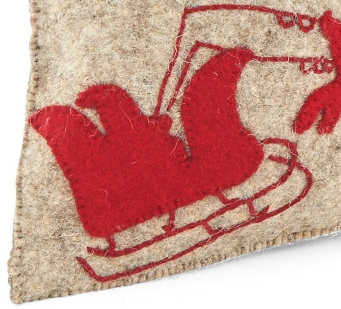 Handmade Christmas Pillow Hand Felted Wool - Red Reindeer Gray - 12"x24" Arcadia Home - Che Cose Belle