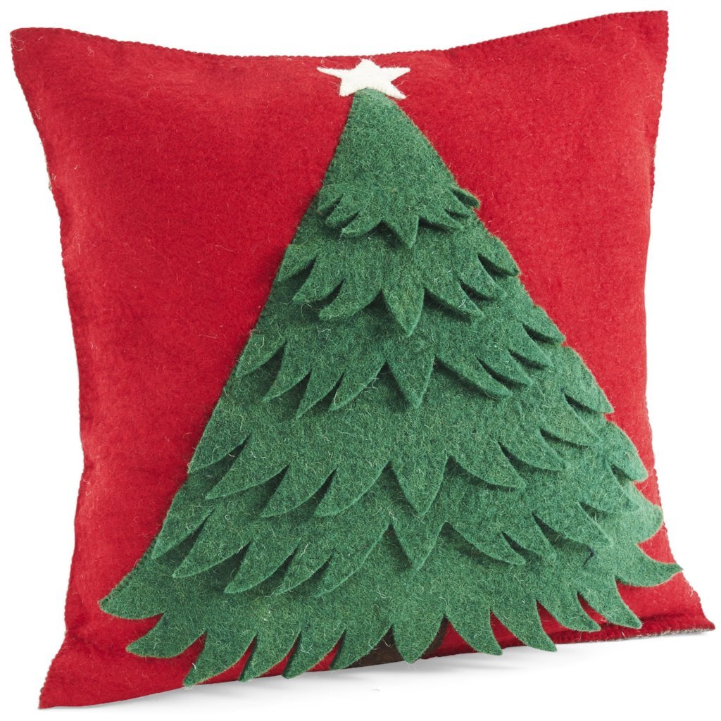 Handmade Christmas Pillow Hand Felted Wool - Tree Red - 20" / 14" Arcadia Home - Che Cose Belle